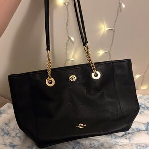 Coach Black Tote with Gold Chain Accents